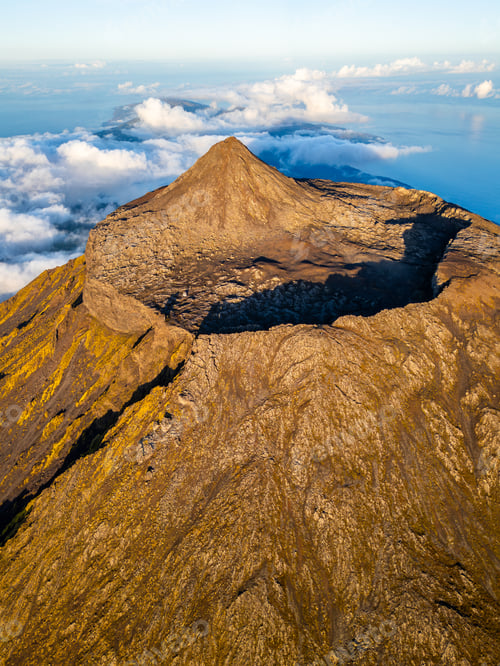 Preview: Summit and Crater of Mount Pico at Sunset. Pico Island, Azores. Portugal. Aerial View