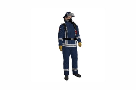 Preview: Firefighter in full uniform with gas mask