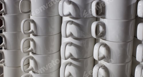 Preview: Many white coffee cups are stacked in a pile