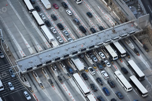 Preview: USA, New Jersey, traffic entering New York City via the Lincoln Tunnel, aerial view