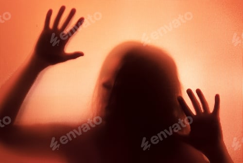 Preview: Shadowy figure behind glass - horror background