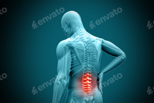 Preview: Digital Blue Human Rubbing Highlighted Back Pain On Teal Background