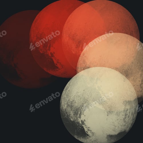 Preview: Layers of colorful moon phases isolated on a dark background