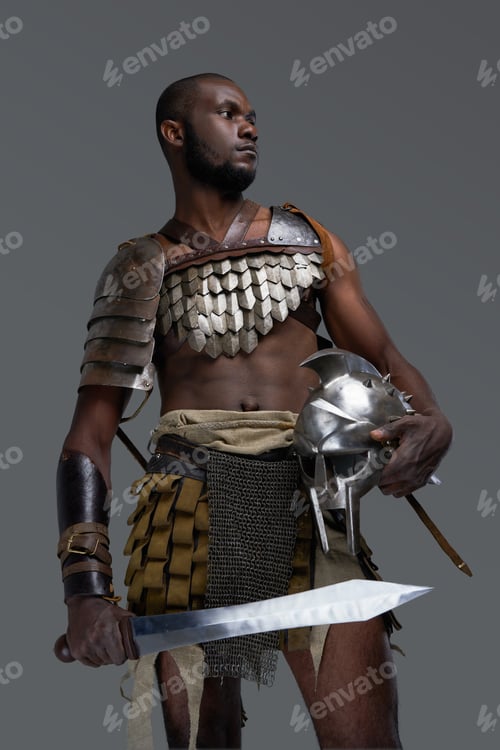 Preview: Roman gladiator of african ethnic with sword