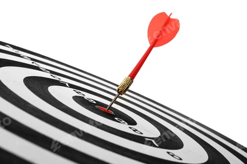 Preview: Red arrow hitting target on dart board against white background