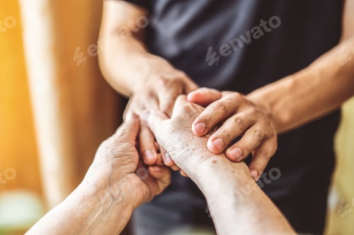 Preview: young and old, next and previous generation hands touch each other, people connection concepts