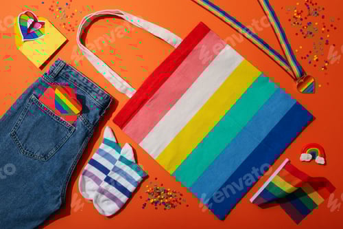 Preview: Concept of lgbt parade, rainbow shopper, on color background.