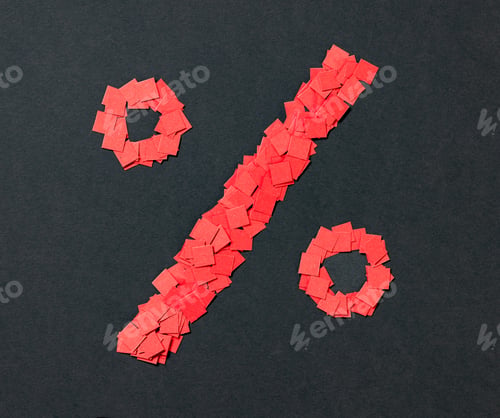 Preview: percent sign made from small pieces of red colored applique paper squares