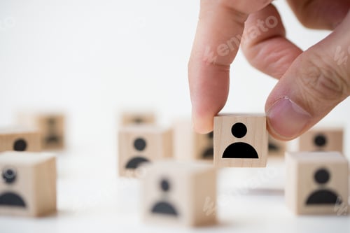 Preview: Job recruitment concept using icon people wood cube block