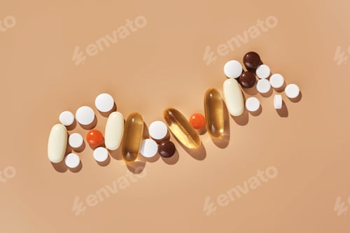 Preview: Pills, capsules, and tablets arranging in medical concept