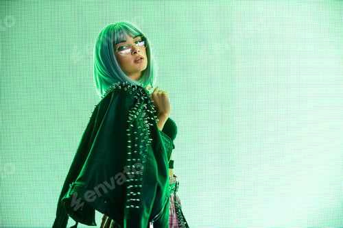 Preview: Beautiful woman illuminated by led lights
