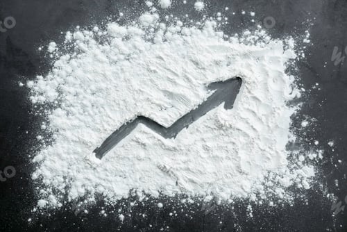 Preview: ascending arrow drawn on a sprinkled flour powder.