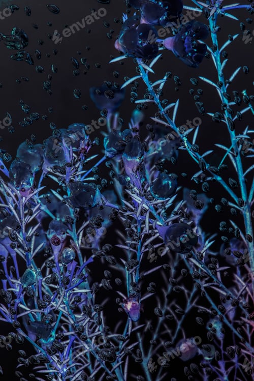 Preview: Inverted photography of wax flowers in water with air bubbles on the surface