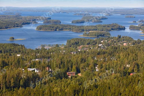 Preview: Kuopio village in Finland. Island, forest lake. Finnish landscape. Horizontal