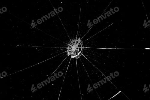 Preview: Abstract broken glass texture on a black background. Cracked black glass