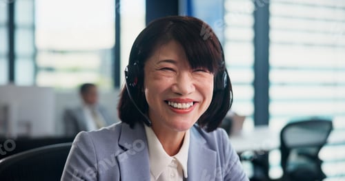 Preview: Business, woman and portrait with mic for call center, telemarketing and support for customer servi
