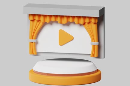 Preview: Stage with yellow curtain and play button