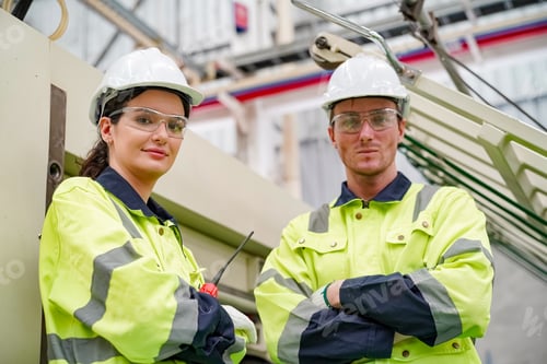 Preview: Industrial factory workers working in metal manufacturing industry.