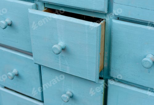Preview: Blue wooden closet with drawers