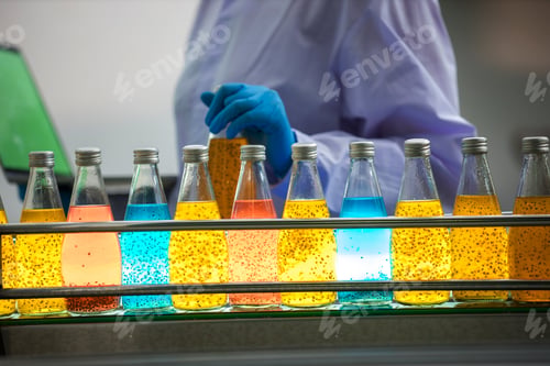 Preview: Worker Checking quality or checking stock of glass bottle in beverage factory.