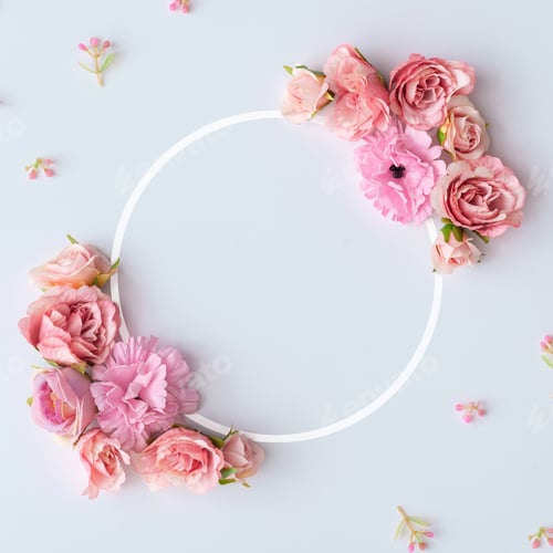 Preview: Creative layout made of colorful spring flowers and green leaves. Minimal holiday concept.