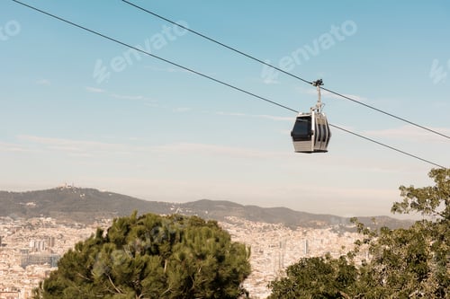 Preview: Elevated view of cityscape and cable car, Barcelona, Spain