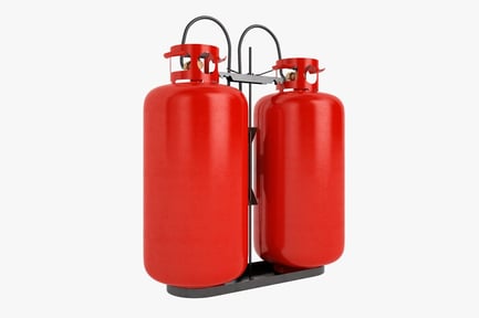 Preview: Twin Red Gas Bottles with Rack