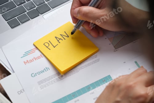 Preview: asian woman holding paperwork flow of project checking with laptop data working at home
