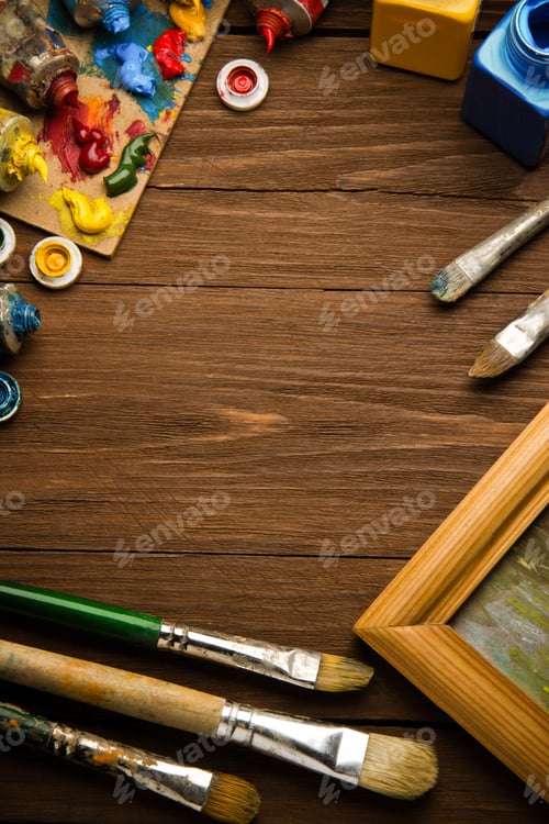 Preview: brush and painting on wood