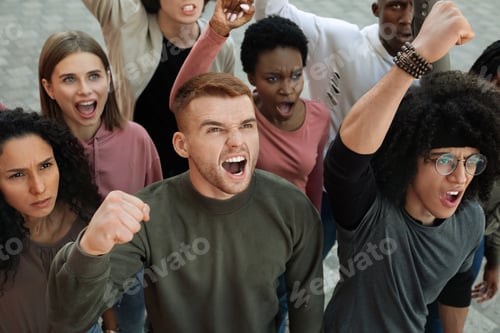 Preview: Top view of young people making strike on the street