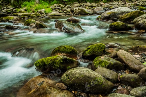 Preview: A Stream Flows Past Moss Covered Boulders In Smoky Mountain National Park Tennessee
