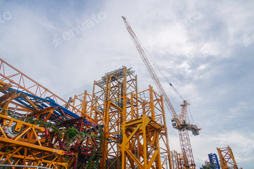Preview: Tower Crane At Construction Site Outdoor. City Urban Development