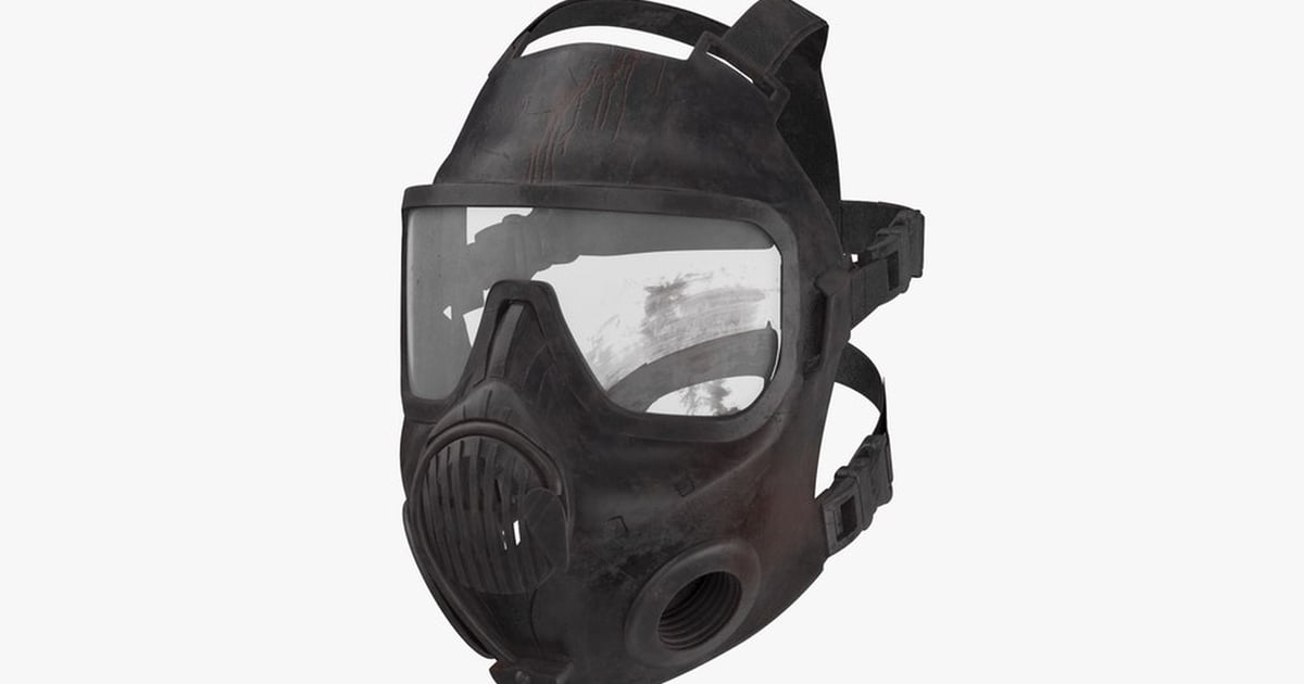 Worn Riot Gear Gas Mask Helmet 3D, Incl. enforcement & gas mask - Envato