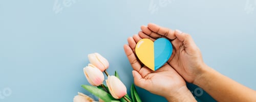 Preview: Hands gently holding a yellow and blue heart for Down Syndrome Day. Supporting global recognition