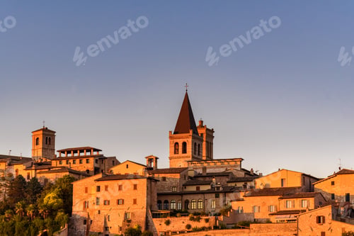 Preview: Beautiful view of the medieval town Spello in Italy in the sunset