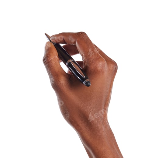 Preview: Close up of black woman hand writing with pen isolated