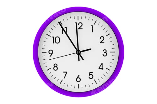 Preview: Purple, violet watch, wall clock 11 hours 45 minutes on isolated or white background