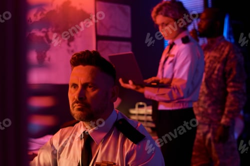 Preview: Serious Officials Working at Night in Urban Office