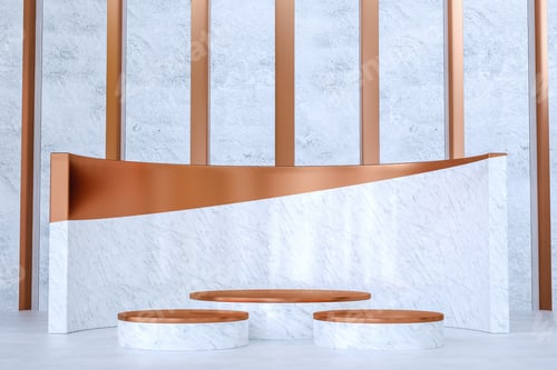 Preview: White marble stand with golden details for product presentation