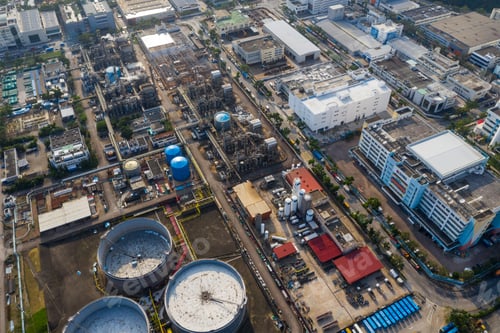 Preview: Tai Po, Hong Kong 20 May 2019: Top view of sewage plant in Hong Kong