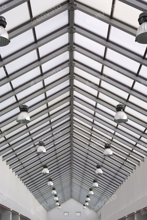 Preview: Roof of industry factory, and lamps.