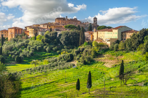 Preview: Lari old village skyline and the surrounding countryside. Casciana Terme Lari, Tuscany, Italy