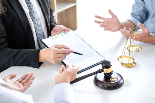 Preview: Man and wife conversation during divorce process with male lawyer or counselor