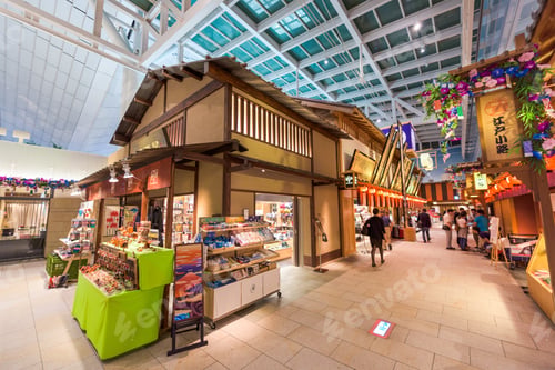 Preview: Tokyo - September 1, 2015: Haneda Airport At The Edo Market Place. The Shops Sell Tourists Goods