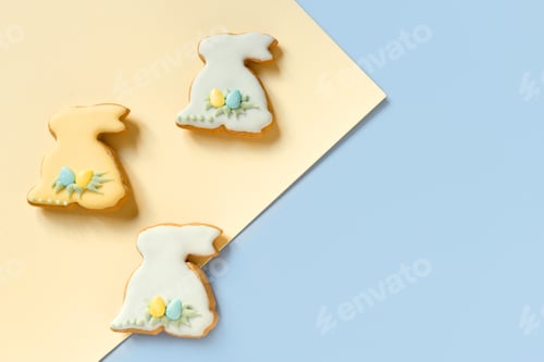 Preview: Three Easter Bunny Cookies on Colorful Background