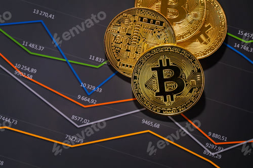 Preview: Gold bitcoin on financial charts for cryptocurrency prices