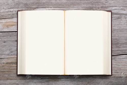 Preview: blank book open on old wooden background
