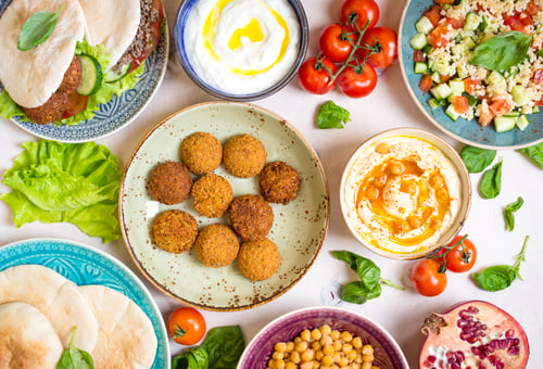 Preview: Table served with middle eastern traditional dishes