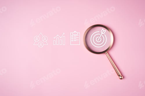 Preview: Business target goal icons on wooden block for increasing