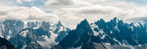 Preview: Panorama of the mountains above Chamonix, the Mont Blanc massif and Valee Blanche